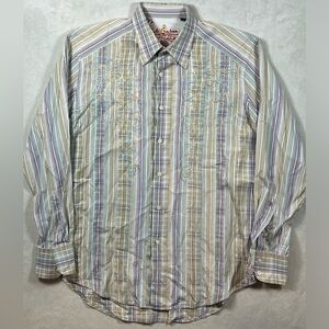 Robert Graham Large Pointed Collar Embroidered Multicolor Club Vacation Shirt